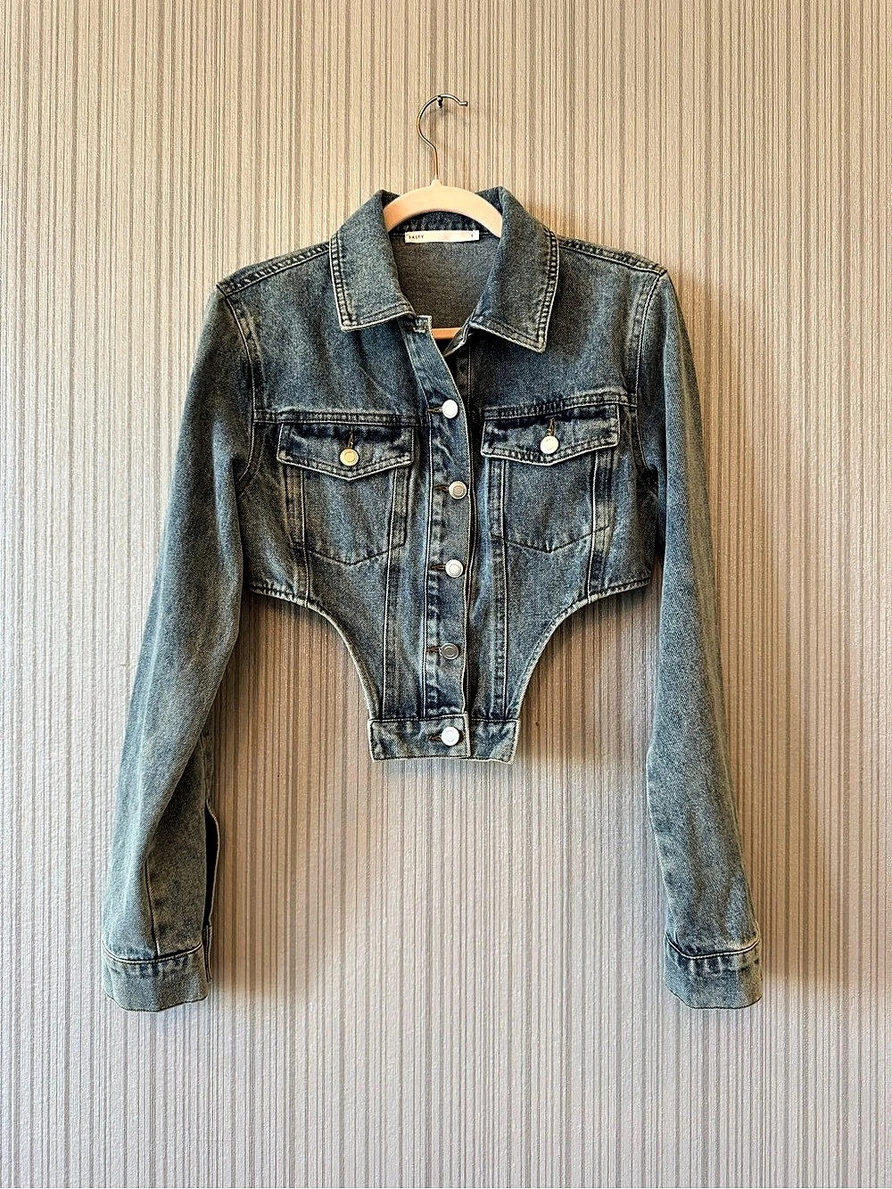 SALT Y Cropped Denim Jacket in Blue Size Small Like New